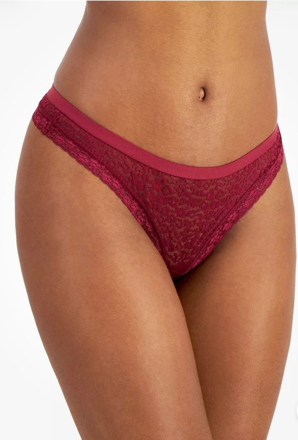 Women's Jenni Leopard Lace Sexy & Chic Thong Size X Large Plum Wine #2