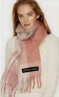 NWT Victoria's Secret Holiday 2020 Pink Gray Plush Plaid Scarf 82" x 12" #5