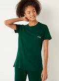 Victoria's Secret Large Pink Bling Campus Tee Shirt Dark Garden Green Silver Dog #20
